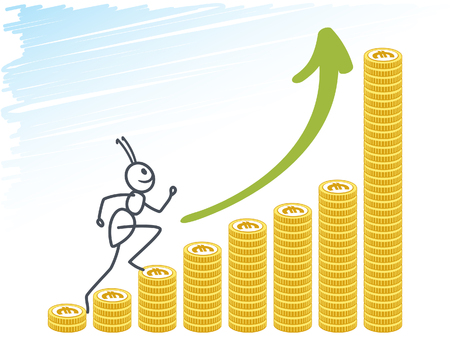 Ant running up on coinsのイラスト素材