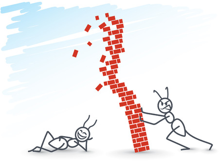 Ant pushing a brick wallのイラスト素材