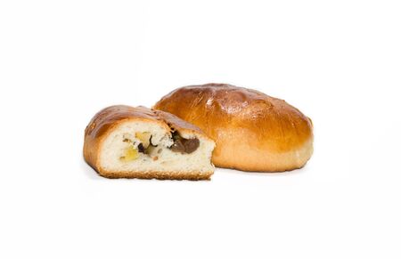 Half and whole patty isolated on a white backgroundの写真素材