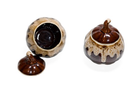 Pots for preparation of meal on a white backgroundの写真素材