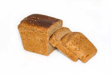 Bread is cut black on a white backgroundの写真素材