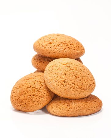 Oat cookie isolated on a white backgroundの写真素材