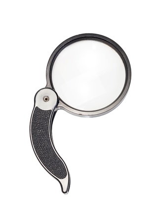 Magnifying glass with a black handle isolated on white backgroundの写真素材
