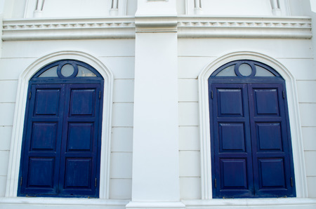 The blue wooden windows closed の写真素材