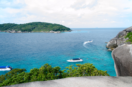 Taken a Photo at Viewpoint of Sailing Boat Rock in Koh 8 (No. 8) Similan National Park Islands, Phang Nga, Thailand.の写真素材