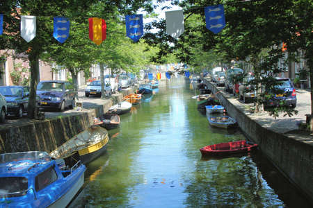 Canal in Enkhuizen in the Netherlandsの写真素材