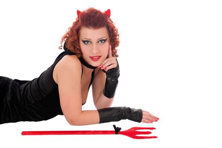 Cute red devil girl looking at you