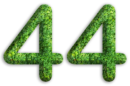 3d of the number of 44 is made from green grass on white background, go green conceptの写真素材
