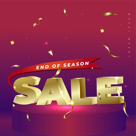 end of season sale header or title promotion product or services, special offer discount sale, with three dimension and gold style , seller banner promotion, every special momentsのイラスト素材