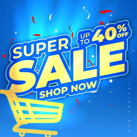 celebration header or title super sale design vector with gold light and gold, white color text, blue light background elegant clean and clearのイラスト素材