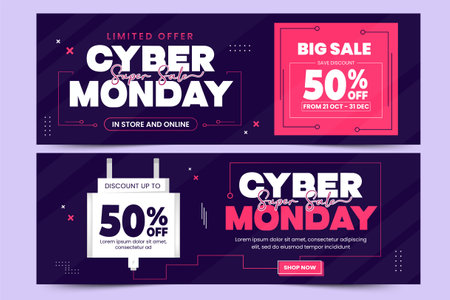 Cyber Monday banner ads design template easy to customize simple and elegant designのイラスト素材