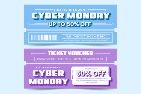 Cyber Monday voucher or coupon design template easy to customize simple and elegant designのイラスト素材
