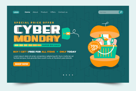 Cyber Monday landing page design template easy to customize simple and elegant designのイラスト素材