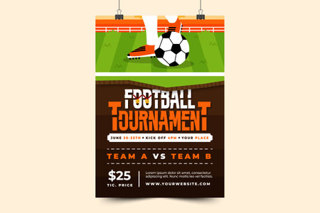 Football tournament, sport event poster or flyer design template. Field and ball feel design with cool lookのイラスト素材