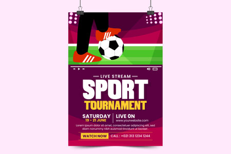 Football tournament, sport event poster or flyer design template. Field and ball feel design with cool lookのイラスト素材