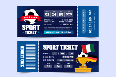 Football tournament, sport event ticket design template easy to customize simple and elegant designのイラスト素材