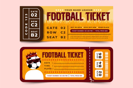 Football tournament, sport event ticket design template easy to customize simple and elegant designのイラスト素材