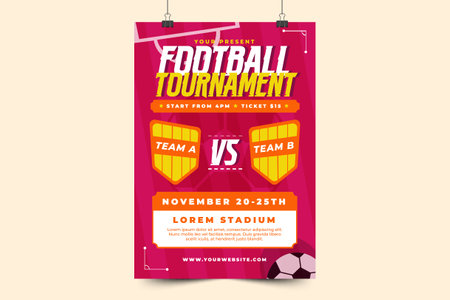 Football tournament, sport event poster or flyer design template. Field and ball feel design with cool lookのイラスト素材