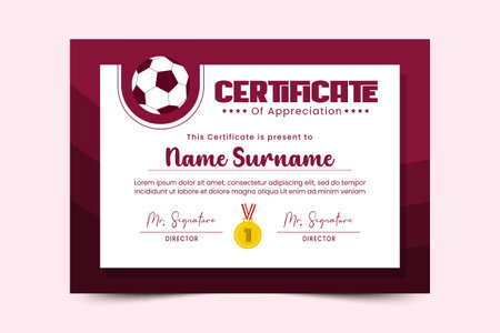Football tournament, sport event certificate design template easy to customize simple and elegant designのイラスト素材
