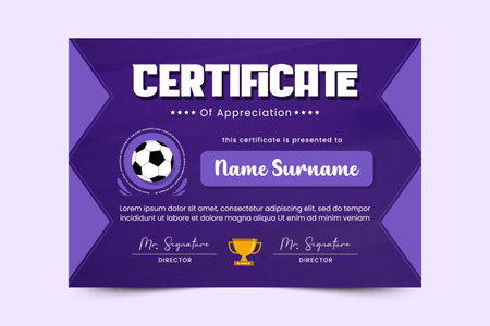 Football tournament, sport event certificate design template easy to customize simple and elegant designのイラスト素材