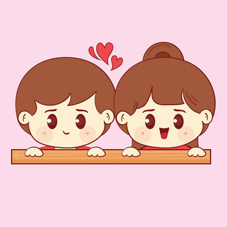 Illustration of cute cartoon character Couple of Lovers taking a photo box together on Valentine dayのイラスト素材