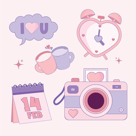 Valentines day element collections in flat illustration simple cute and elegant vector designのイラスト素材