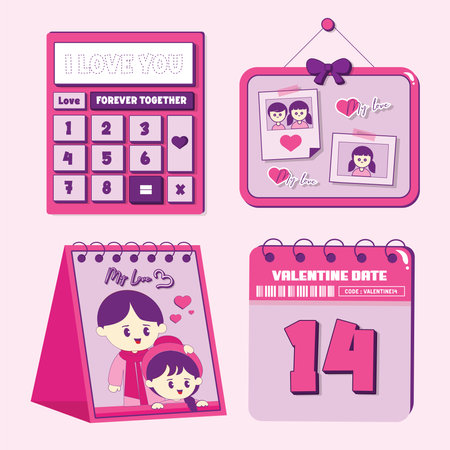 Valentines day element collections in flat illustration simple cute and elegant vector designのイラスト素材
