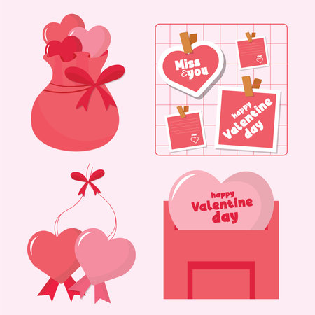 Gift Valentine day element collections flat illustration simple and elegant vector designのイラスト素材
