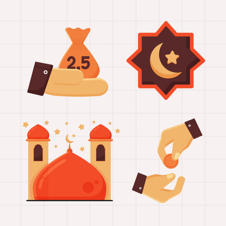 Islamic ramadan element collections in flat illustration simple fun and elegant vector designのイラスト素材