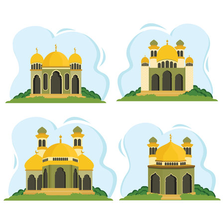 Illustration flat vector collection mosque simple cool and elegant designのイラスト素材