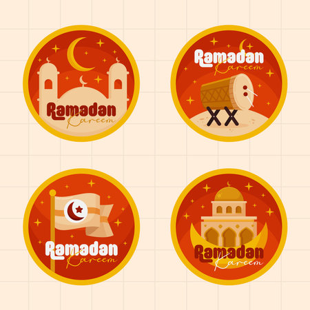 Islamic ramadan kareem labels badge collection in flat illustration simple fun and elegant vector designのイラスト素材