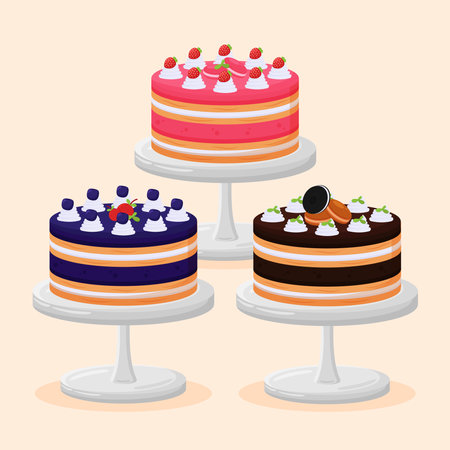 Party dessert cake set illustration, this treats will create a pleasant and delicious atmosphere,...