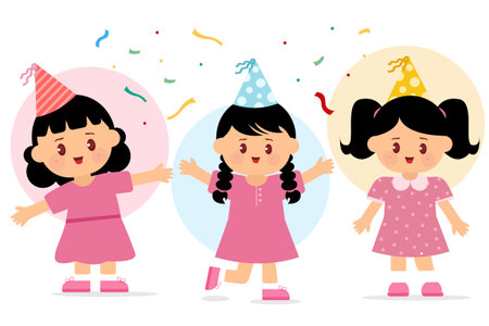 Party cute cartoon character, flat vector illustration, simple cute and fun vector designのイラスト素材
