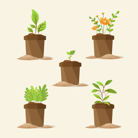 collection of fresh botanical plant that can be reused in flat illustrations, these elements will create a fresh atmosphere, simple modern and elegant vector design.のイラスト素材