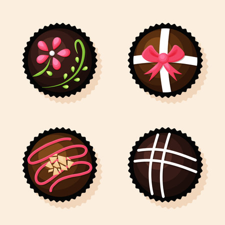 Collection of chocolate bonbon dessert vector that can be reused in flat illustrations, these elements will create a delicious atmosphere, simple modern and elegant vector design.のイラスト素材