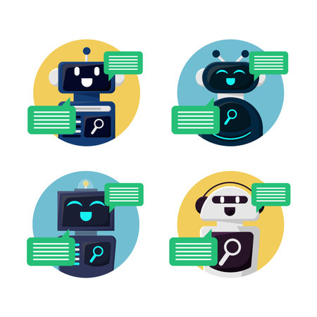 AI robot chatbot collection that can be reused in flat illustrations, these elements will create a future technology atmosphere, simple modern and elegant vector design.のイラスト素材