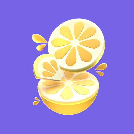 3D lemon icon summer rendered isolated on the colored background. Simple and elegant object for your design.の写真素材