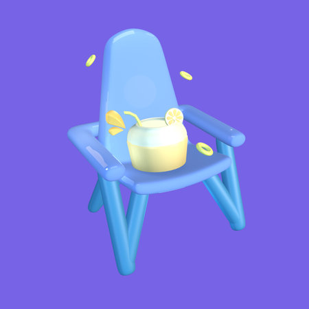 3D young coconut drink icon summer rendered isolated on the colored background. Simple and elegant object for your design.の写真素材