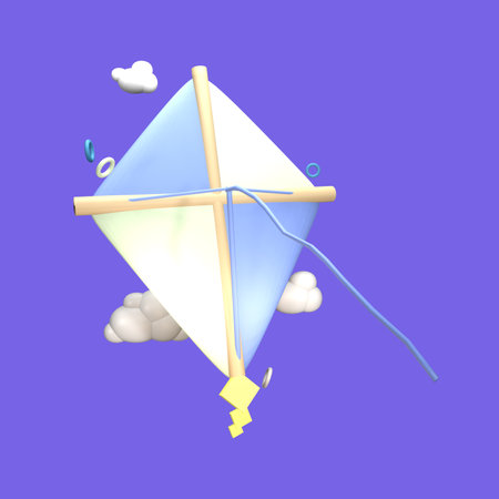 3D kite icon summer rendered isolated on the colored background. Simple and elegant object for your design.の写真素材