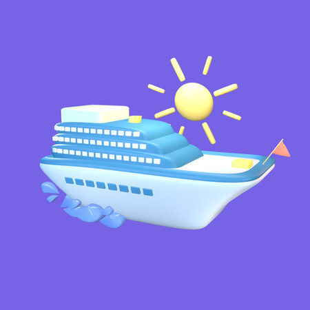3D cruise icon summer rendered isolated on the colored background. Simple and elegant object for your design.の写真素材