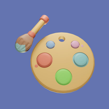 3D icon back to school art palette rendered isolated on the colored background. simple and elegant object for your design.の写真素材