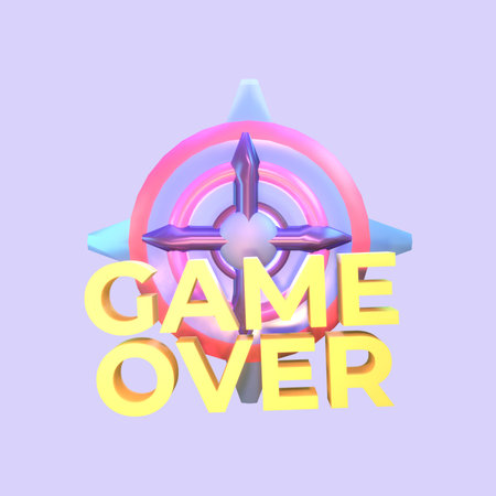3D icon video games rendered isolated on the colored background. game over icon for your design.