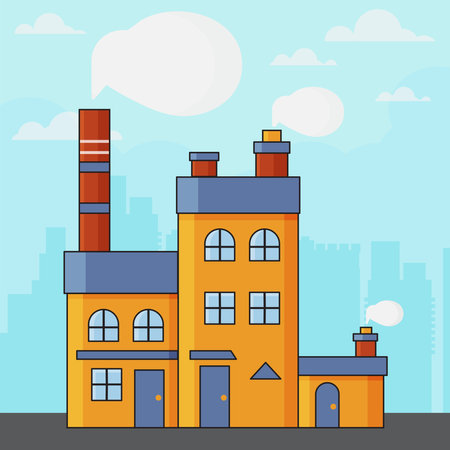 labor day icon illustrations set isolated on the colored background. factory building chimney objects for your design.のイラスト素材