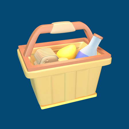 3D icon world tourism day rendered isolated on the colored background. food and drink in bucket object for your design.の写真素材