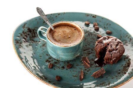 Coffee, chocolate muffin  and chocolateの写真素材