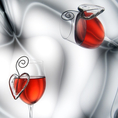 Red wine and heart decorationsの写真素材