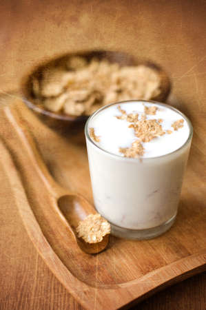 Bowl of muesli with milk. healthy Breakfastの写真素材