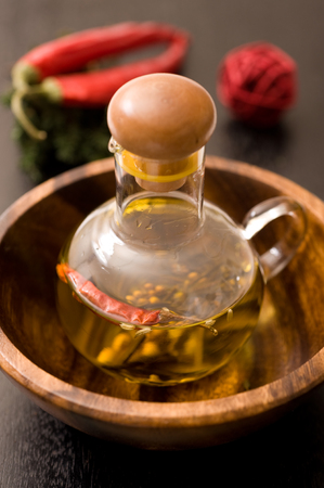 Olive oil with spicesの写真素材