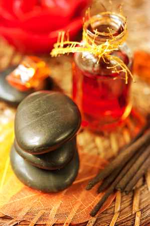 Spa stones, essential oils and incense sticksの写真素材
