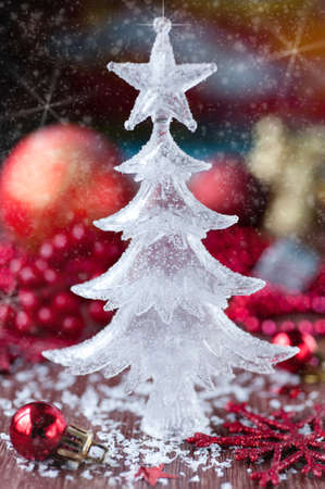 Christmas decorations: Christmas tree, balls and snowflakesの写真素材